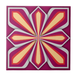 Azulejo De Cerâmica Azulejo, Flor Abstrata, Laranja Amarelo Vinho