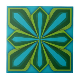 Azulejo De Cerâmica Azulejo, flor abstrata, verde Chartreuse ciano