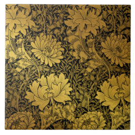 Azulejo De Cerâmica Azulejo Floral Preto e Dourado William Morris