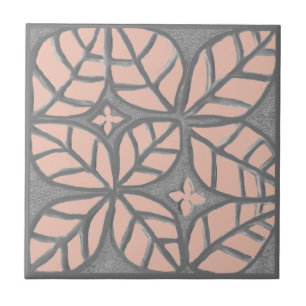 Azulejo De Cerâmica Azulejo, padrão de folha em tons de pêssego e cinz