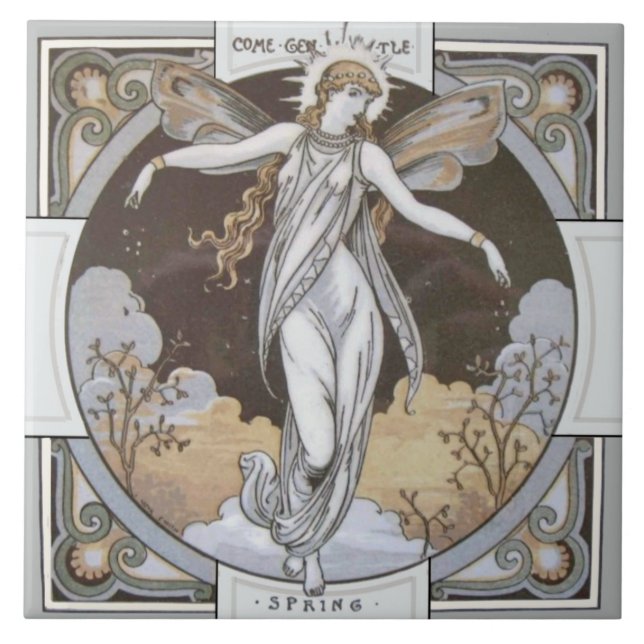 Azulejo De Cerâmica Azulejo "Primavera" sazonal raro de reprodução de  (Frente)