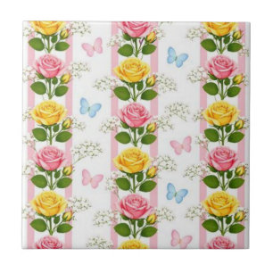 Azulejo De Cerâmica Azulejo Rosa & Amarelo Rosas Faixa Floral 