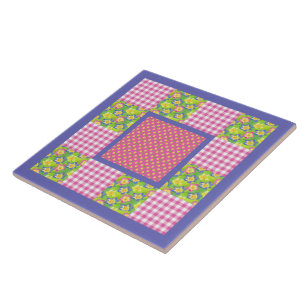 Azulejo De Cerâmica Azulejo: Rosa: Prímulas, bolinhas, guingão