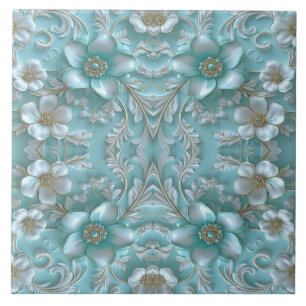 Azulejo De Cerâmica Azulejo Teal White Floral Cerâmica