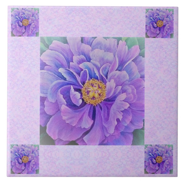 Azulejo De Cerâmica Azulejo/Trivet de cerâmica - Peonie de Lavanda (Frente)
