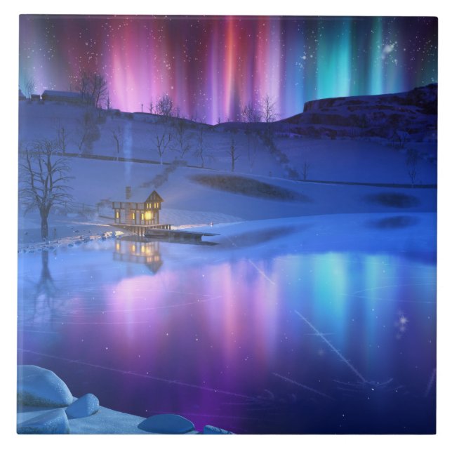 Azulejo De Cerâmica Azulejo/Trivet decorativo do arco-íris de inverno (Frente)