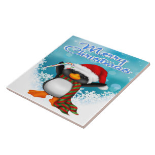 Azulejo De Cerâmica Azulejo/Trivet do pinguim do Feliz Natal