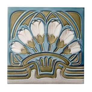 Azulejo De Cerâmica Azulejo - Tulipas Brancas Vintage Art Nouveau