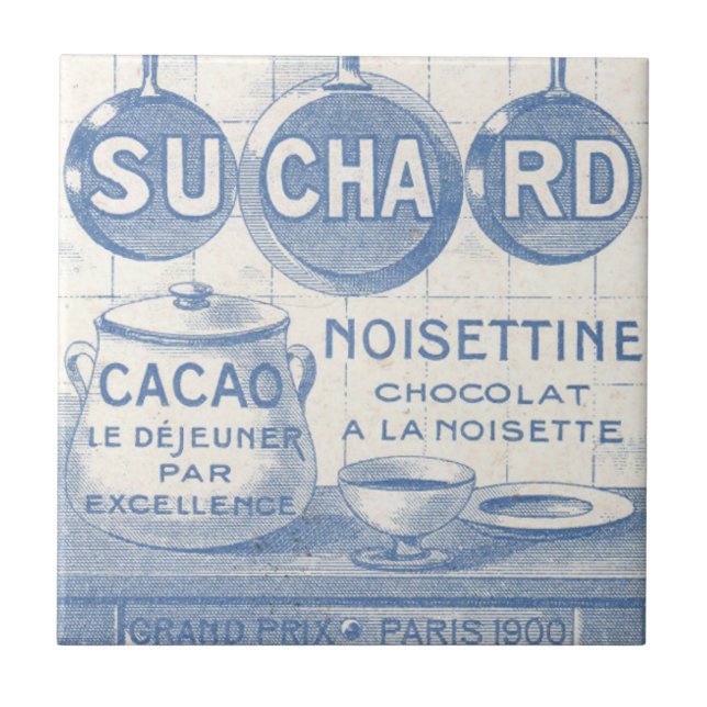 Azulejo De Cerâmica Azulejo Vintage French Chocolate Blue Kitchen  (Frente)