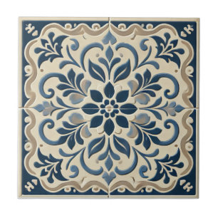 Azulejo De Cerâmica Azuljo Floral Azul Elegante - Design