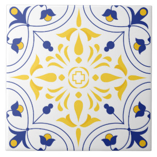 Azulejo De Cerâmica Azure Bloom Cross Yellow
