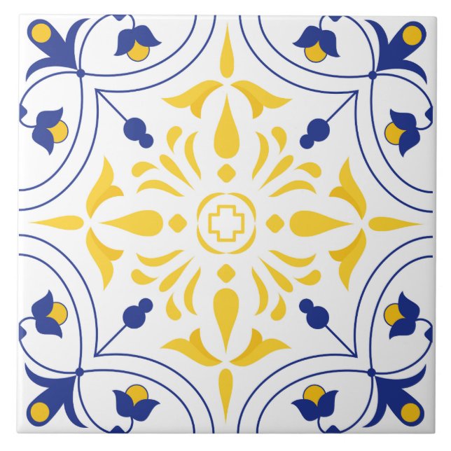 Azulejo De Cerâmica Azure Bloom Cross Yellow (Frente)