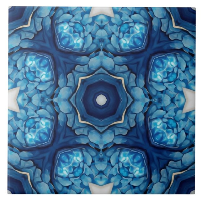Azulejo De Cerâmica Azure Blue Arabesque Patterno (Frente)