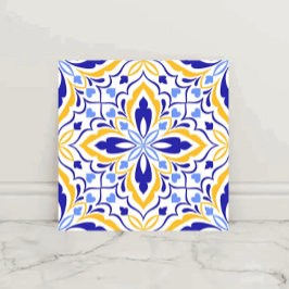 Azulejo De Cerâmica Azure Elegance Blue and Gold Floral Mosaic