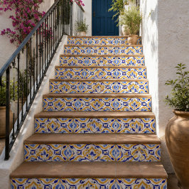 Azulejo De Cerâmica Azure Petal Elegant Blue and Gold Floral Mosaic