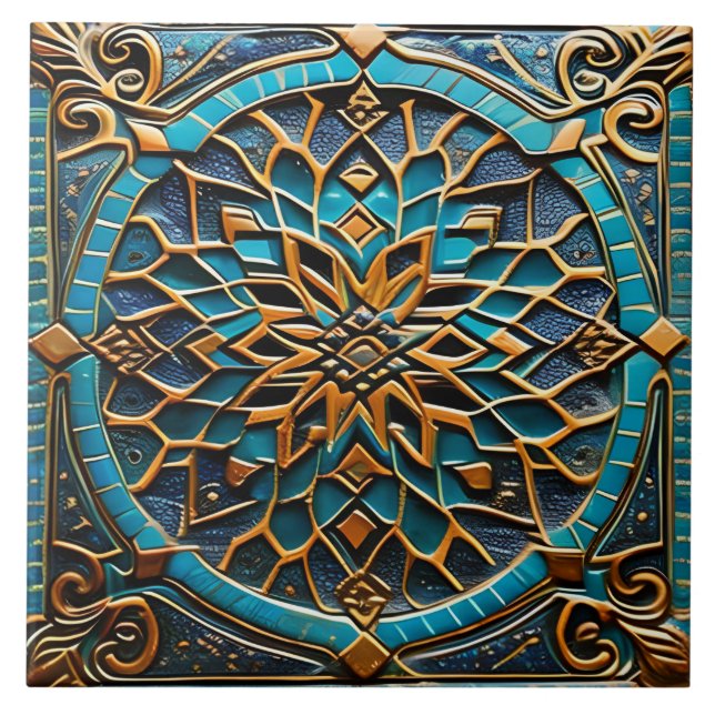 Azulejo De Cerâmica Azure tradicional e arte cerâmica laranja (Frente)