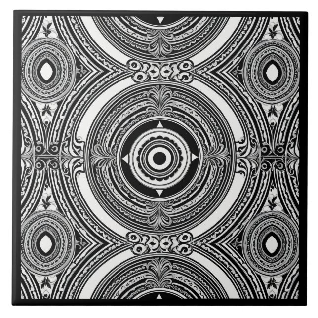 Azulejo De Cerâmica B&W Medallion Motif (Frente)