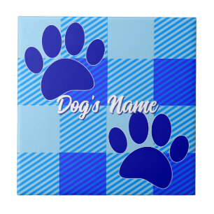 Azulejo De Cerâmica Baby Blue Puppy Paw Imprime o Nome Personalizado