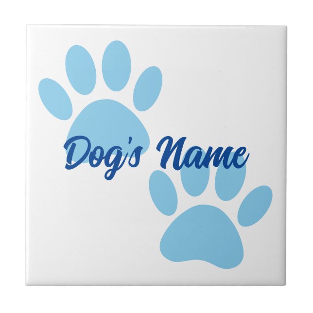 Azulejo De Cerâmica Baby Blue Puppy Paw Imprime o Nome Personalizado (Frente)