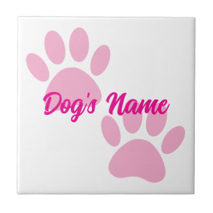 Azulejo De Cerâmica Baby Pink Puppy Paw Imprime Nome Personalizado