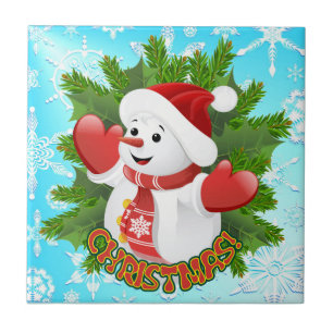 Azulejo De Cerâmica Baby Snowman com Ornament Crystal Snowflakes