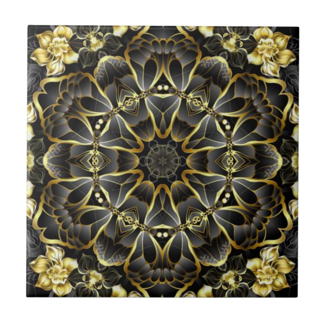 Azulejo De Cerâmica Backsplash da Cozinha Dourada/Preta ~ Cores Tuscan (Frente)