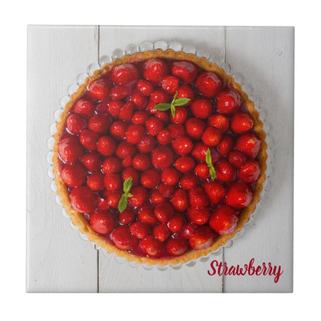 Azulejo De Cerâmica Bagaço de morango com hortelã em madeira branca (Frente)