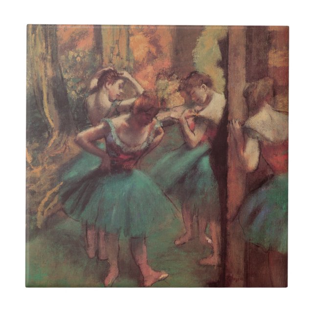Azulejo De Cerâmica Bailarinas, Rosa e Verde de Edgar Degas (Frente)