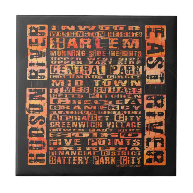 Azulejo De Cerâmica Bairros de Nova Iorque Laranja (Frente)
