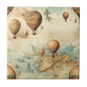 Azulejo De Cerâmica Balão de Ar Antigo em Mapa Sepia Paisagem