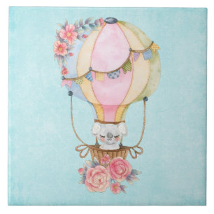 Azulejo De Cerâmica Balão de Ar Quente Cinto com Aquarela de Urso