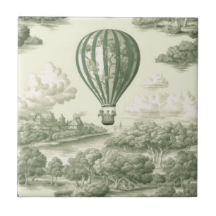 Azulejo De Cerâmica Balão de Ar Quente Toile de Campo Verde