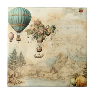 Azulejo De Cerâmica Balão Vintage de Ar Quente em uma Paisagem Serena