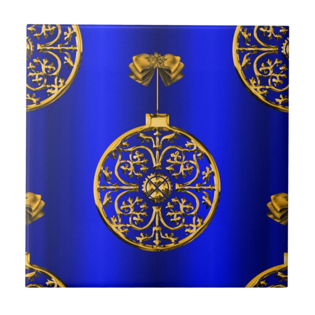 Azulejo De Cerâmica Balas de Natal em Azul (Frente)