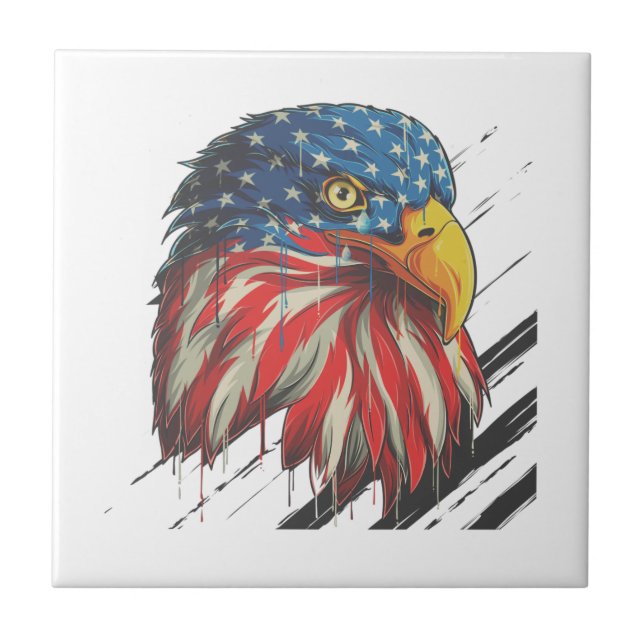 Azulejo De Cerâmica Bald Eagle Bird USA Bandeira Chorando Patriótico (Frente)
