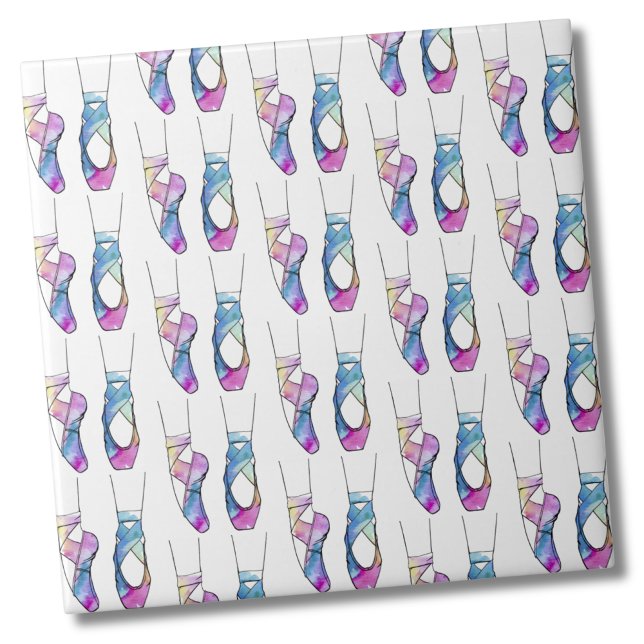 Azulejo De Cerâmica Balé Ballerina Cute (Cute Watercolor Dancing Ballerina Ballet Shoes Ceramic Tile)