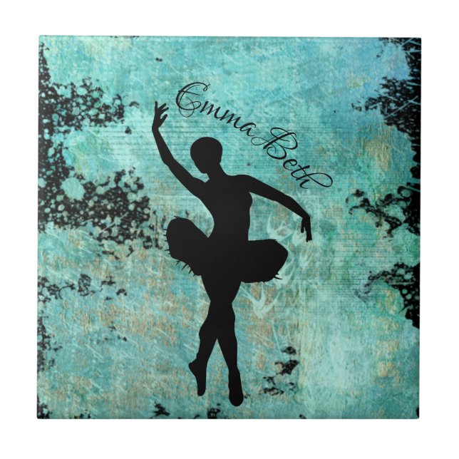 Azulejo De Cerâmica Balé Ballerina Silhouette em Azul (Frente)