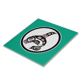 Azulejo De Cerâmica Baleia Assassina de Arte Negra Nativa Americana