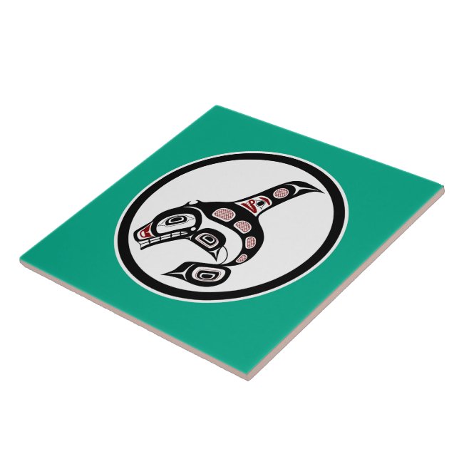 Azulejo De Cerâmica Baleia Assassina de Arte Negra Nativa Americana (Lateral)