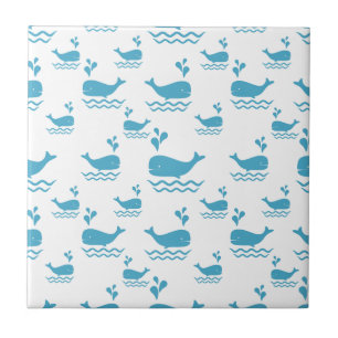 Azulejo De Cerâmica Baleia Azul Fofa Padrão Seamless Oceano (1)