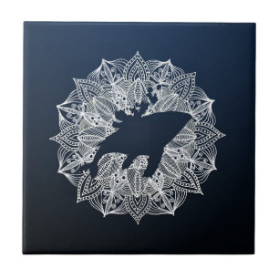 Azulejo De Cerâmica Baleia-jubarte Azul no Círculo de Mandala