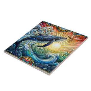 Azulejo De Cerâmica Baleia Majestosa em Vidro Estreito
