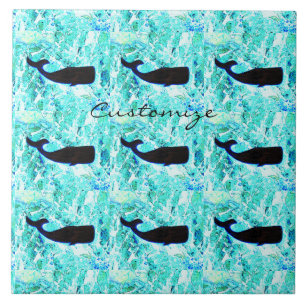 Azulejo De Cerâmica Baleias negras submarinas nadando Thunder_Cove