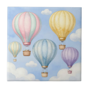 Azulejo De Cerâmica Balões de Ar Quente Pastel no Céu