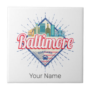 Azulejo De Cerâmica Baltimore Maryland United States Skyline Vintage
