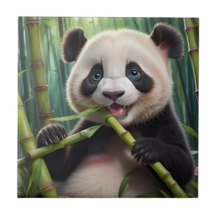 Azulejo De Cerâmica Bamboo Comendo Panda Bonito