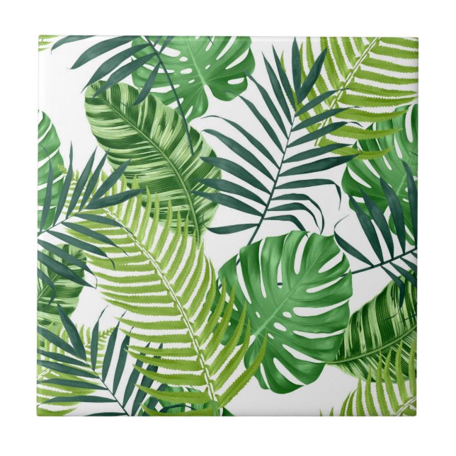 Azulejo De Cerâmica Banana Monstera Palm - Folhas Tropicais Verdes (Frente)