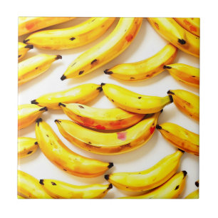 Azulejo De Cerâmica Bananas de Aquarela em Matizes Moles com Branco