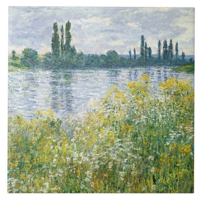 Azulejo De Cerâmica Bancos de Claude Monet | do Seine, Vetheuil, 1880 (Frente)