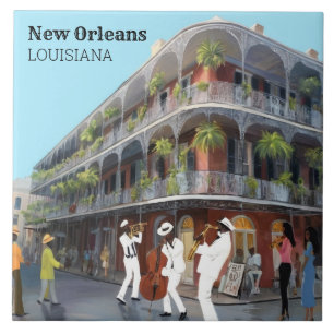 Azulejo De Cerâmica Banda de Jazz do French Quarter de Nova Orleans